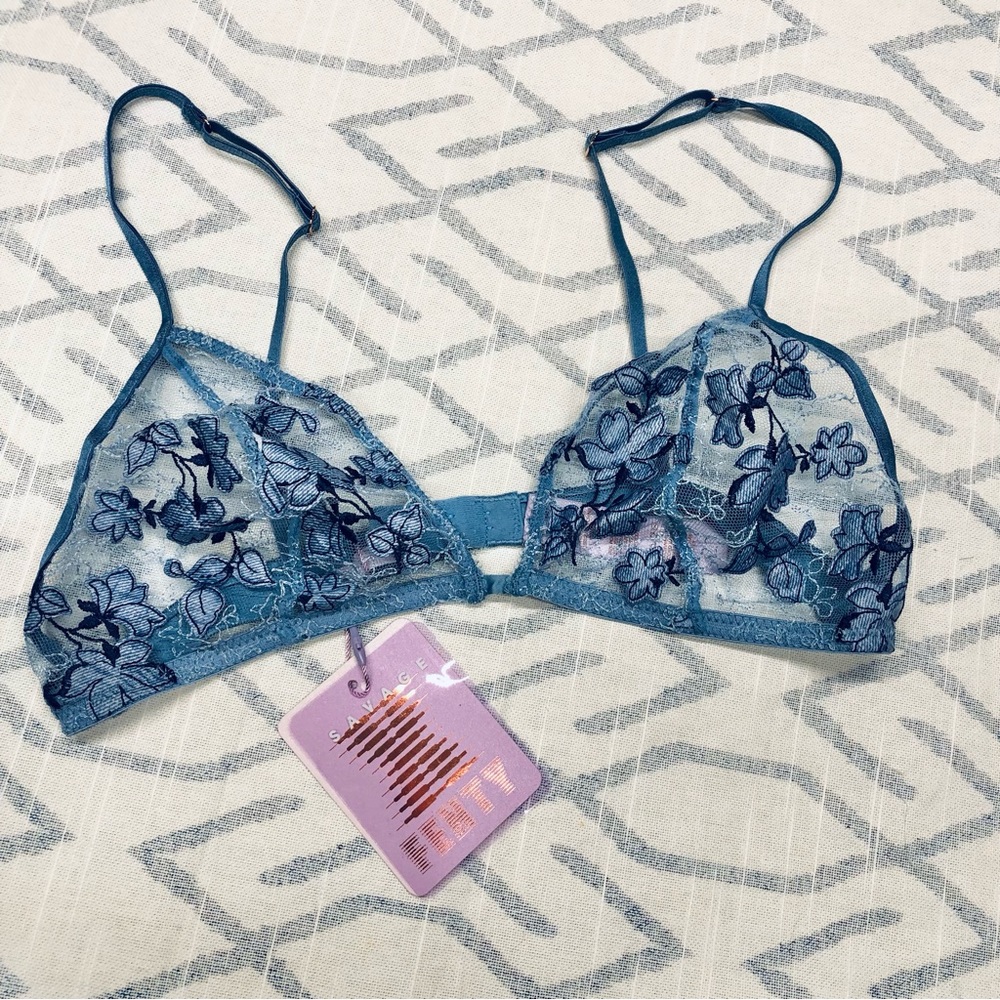 NWT fenty savage blue lace bralette sheer embroidered mesh floral embroidery - Picture 5 of 10